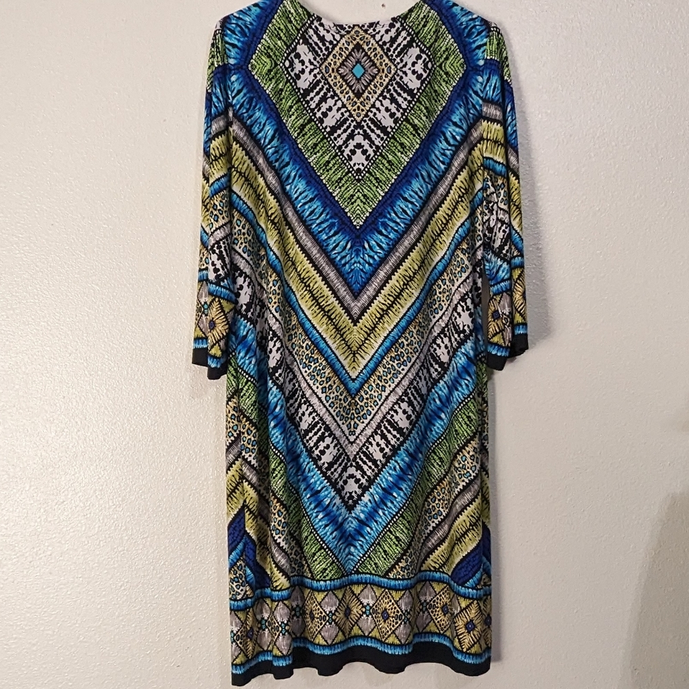 CHICO'S Size 3 Midi Shift Dress Knee Length V-neck Colorful Multicolored - Picture 5 of 9